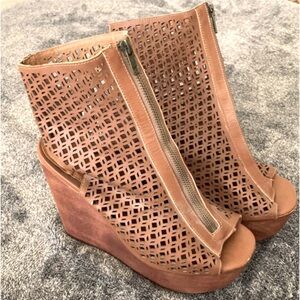 DTF Jeffrey Campbell Havana Last Platform Wedge Cuff Open Toe Wood Heel Sandals